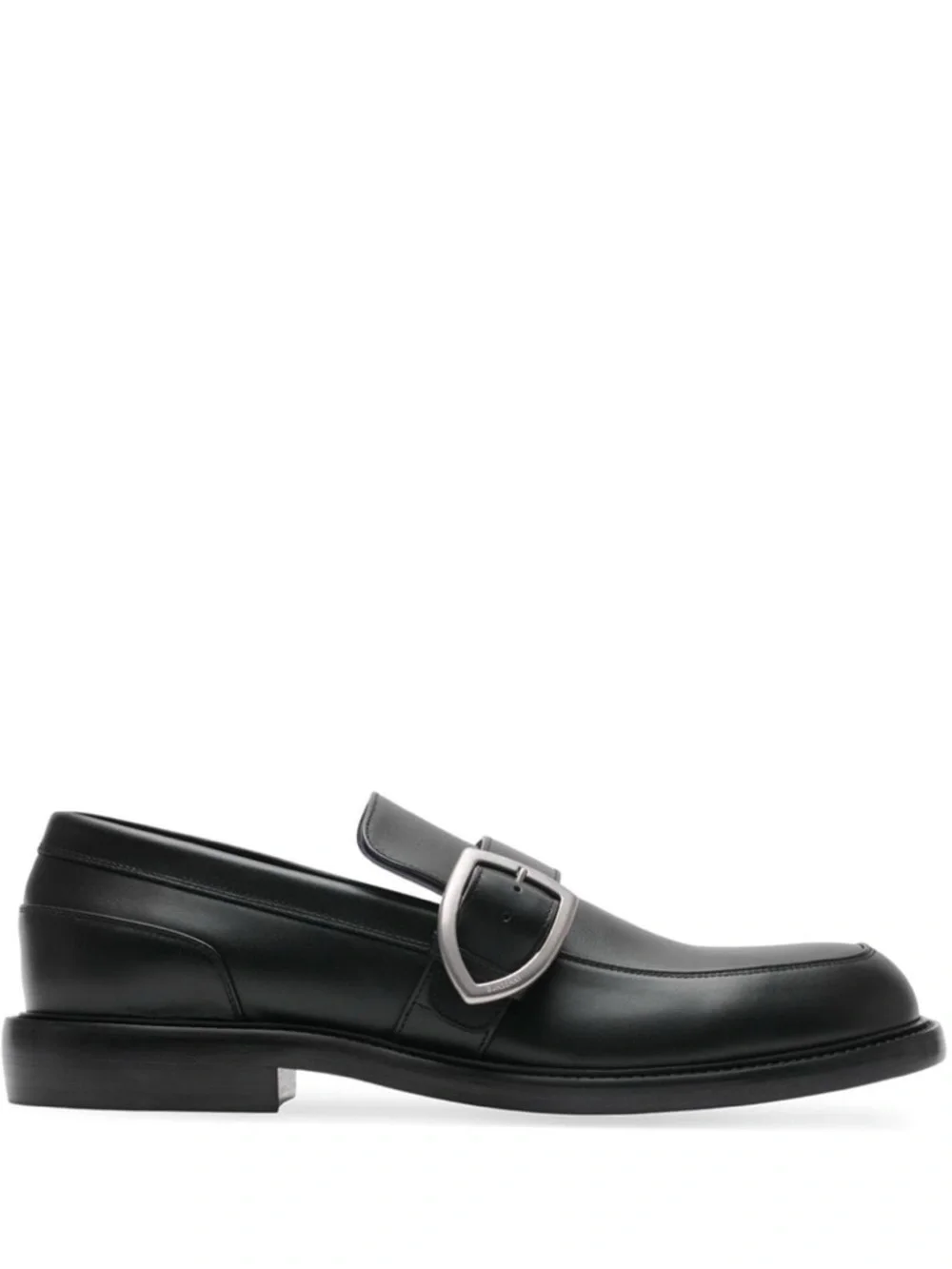 Burberry Black Leather Buckle Monk Strap Loafers with Blue Insole